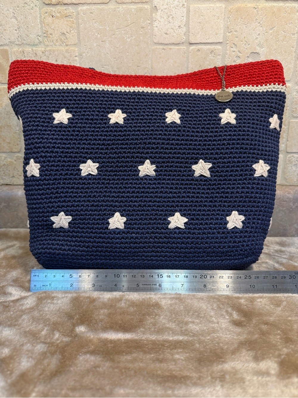 The Sak Navy, Red & Cream Crocheted Star Tote